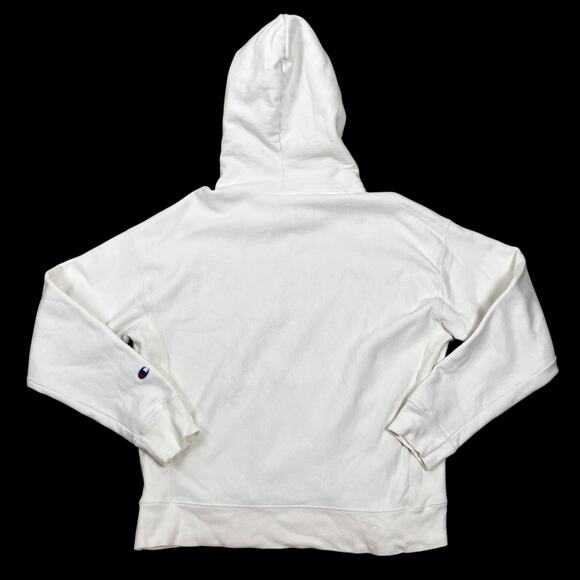 Champion Reverse Weave Hoodie L Cream GF757 Heavyweight Sweatshirt Logo Womens - Picture 2 of 16